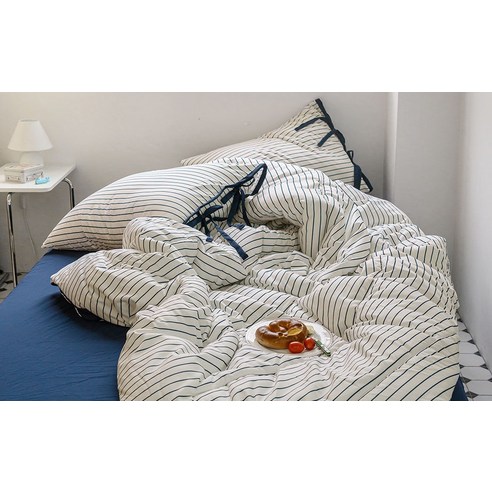 믹스앤매치 국내 제조 에센셜 스트라이프 차렵이불 세트 후기 분석 - 이불 두께감 확인