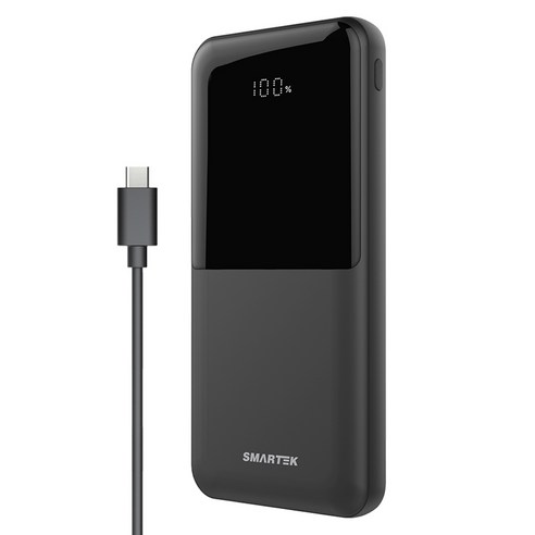 스마텍 LED 3포트 여행용 고속 충전 보조배터리 10000mAh C타입 케이블, 블랙, STPB-QB1