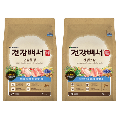 건강백서 강아지 기능성 사료, 장건강/유산균, 2kg, 2개