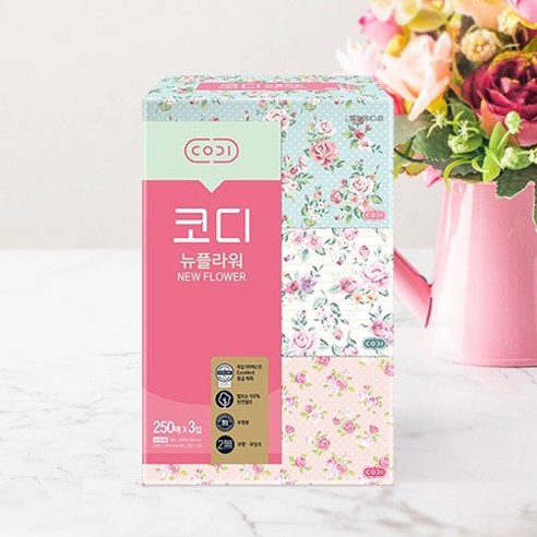 코디 뉴플라워 천연펄프 미용티슈 2겹 250매, 3개 솔직 후기 | 실사용자 리뷰 분석 - 상품 이미지 2