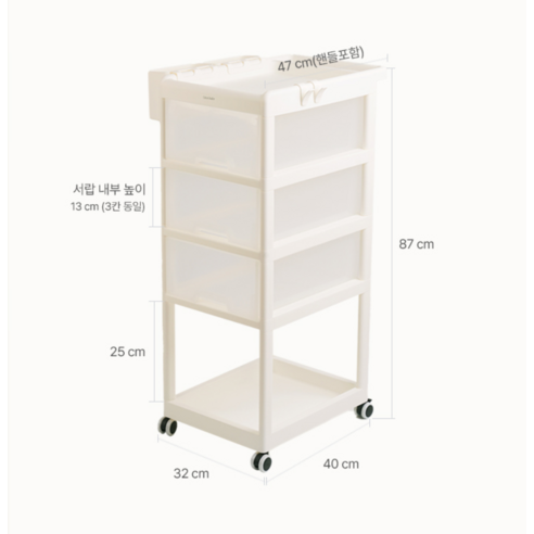 리뗀클로르 4단 아기트롤리 기저귀 보관함 후기 분석 - 전체 사이즈 체감