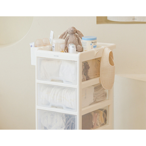 리뗀클로르 4단 아기트롤리 기저귀 보관함 후기 분석 - 상단 손잡이