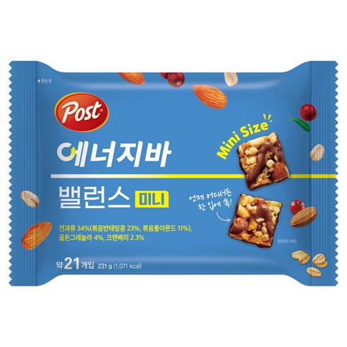 포스트 밸런스 미니 에너지바 231g, 1개 맛있게 먹은 솔직 후기 - 상품 이미지 1