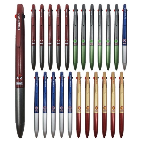 1977아토 마블 캐릭터 3색 볼펜 4종 0.7mm, 스파이더맨 + 헐크 + 캡틴아메리카 + 아이언맨, 6세트