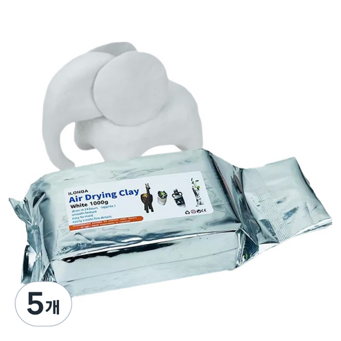 도도리빙 전문가용 공기건조 컬러점토 1kg, 화이트, 5개