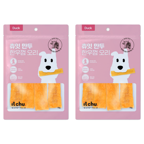 잇츄 강아지 츄잇 만두 한우껌 간식, 오리, 50g, 2개