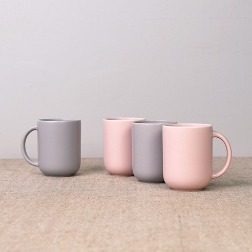 보울보울 레트로라인 핸들머그 360ml, 파우더핑크 + 애쉬그레이, 4개