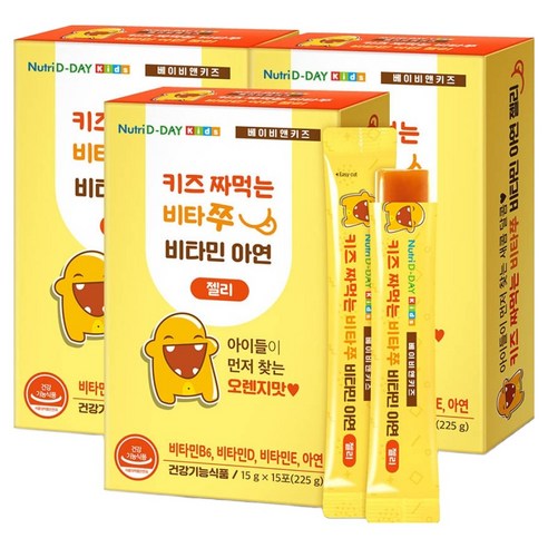 뉴트리디데이 키즈 짜먹는 비타쭈 비타민 아연 젤리 15p 225g, 3개 실사용 후기 | 효과 있을까? 썸네일