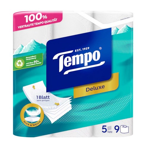 Tempo 천연펄프 5겹 롤화장지, 11m, 9롤, 1개