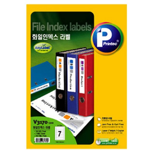 프린텍 화일인덱스라벨 OPTION3 V3170-100, 7칸, 100개