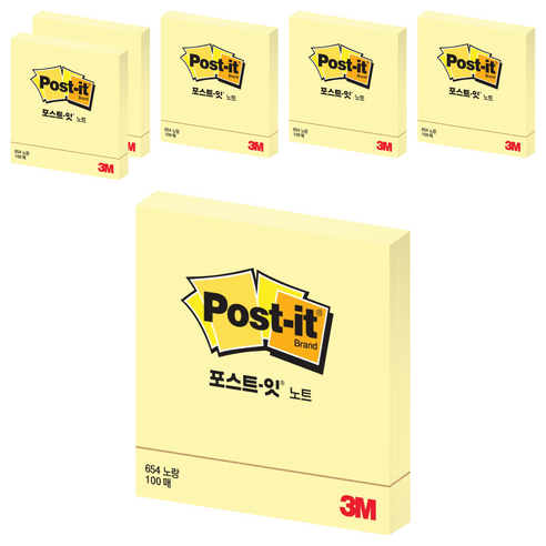 포스트잇 노트 접착메모지 654, 노랑, 100매, 6개