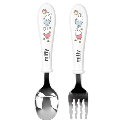 키친유 아동 미피 편한 스텐 스푼포크 세트, 화이트, 1세트, 스푼 + 포크