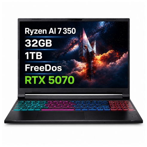 에이서 2025 니트로 16 라이젠 AI 라이젠 AI 300 시리즈 지포스 RTX 5070, 블랙, 1TB, 32GB, Free DOS, AN16S-61-R4WY
