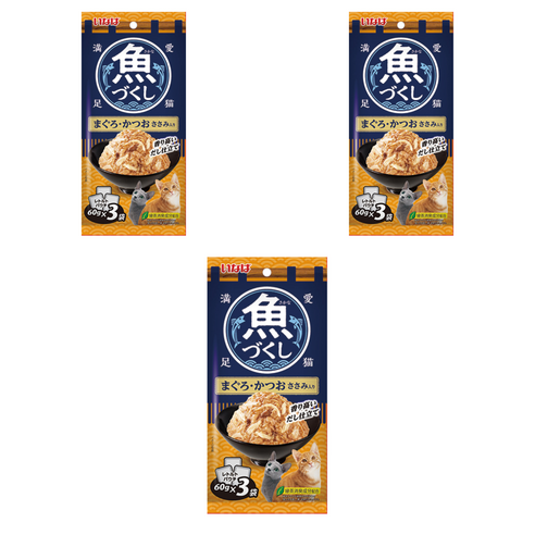 이나바 고양이 생선 가득 파우치, 혼합맛(참치/가다랑어/닭가슴살), 180g, 3개