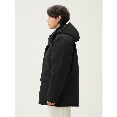 캐럿 덕다운 하프패딩 후드 및 넥라인 디테일 클로즈업 이미지