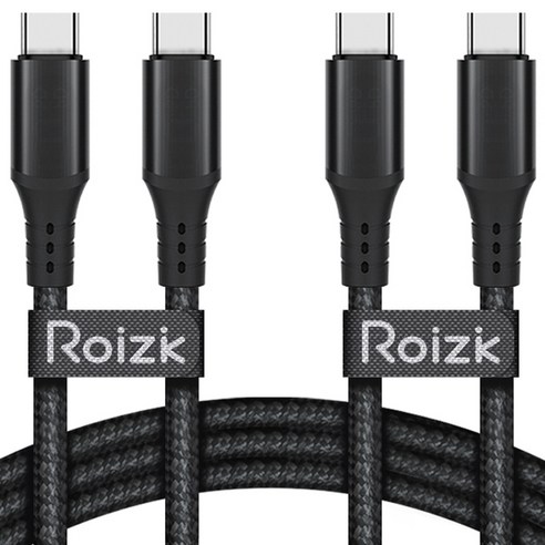 로이직 C타입-C타입 60W PD 초고속 충전 케이블 RZ-510, 블랙, 2개, 120cm