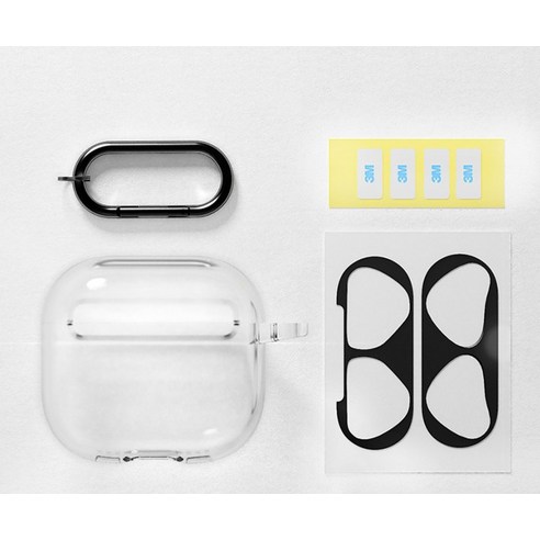 신지모루 변색방지 에어팟 프로 3세대 TPU 투명 케이스 + 철가루 방지 스티커 + 카라비너 세트 이미지 2