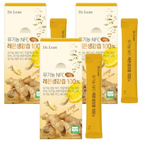 닥터린 유기농 NFC 레몬생강즙 100%, 210g, 3개