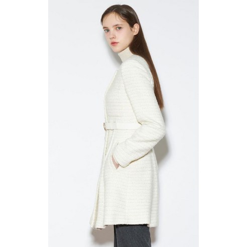 라인어디션 트위드 울 롱자켓 체크패턴 - 실제 착용 모습