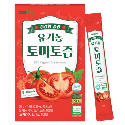 제스티지 NFC 유기농 토마토즙 스틱 14p 280g, 1개 실사용 후기 | 효과 있을까? - 상품 이미지 1