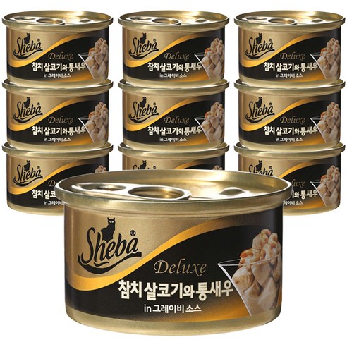 쉬바 고양이 간식캔, 참치 살코기와 통새우, 85g, 10개