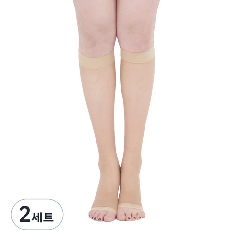 원더워크 얇은 슬림핏 발트임 의료용 압박스타킹 양쪽 세트 베이지, 2세트, 종아리/무릎형