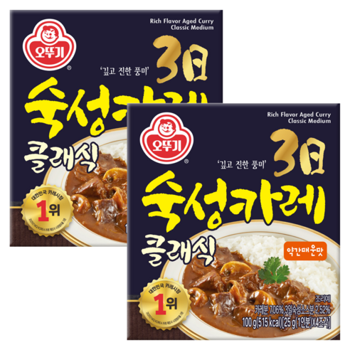 오뚜기 3일 숙성카레 클래식 고형 약간매운맛, 100g, 2개