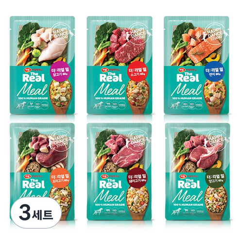 하림펫푸드 전연령 강아지 더리얼 밀 화식사료 6종 버라이어티 팩 세트, 360g, 3세트,