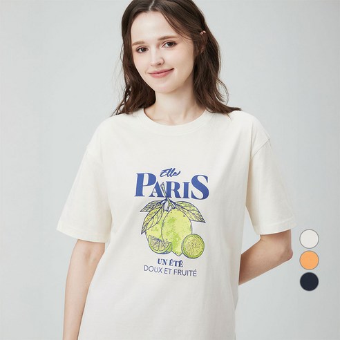 ELLEPARIS 여성용 FRUIT 통기성 루즈핏 그래픽 반팔 티셔츠
