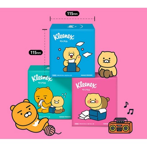 크리넥스 코튼처럼 부드러운 프리미엄 미니티슈 카카오프렌즈 후기 분석 - 한 장의 크기 비교