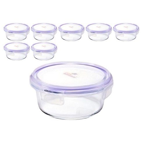 오븐락 내열유리 밀폐용기 원형, 8개, 200ml