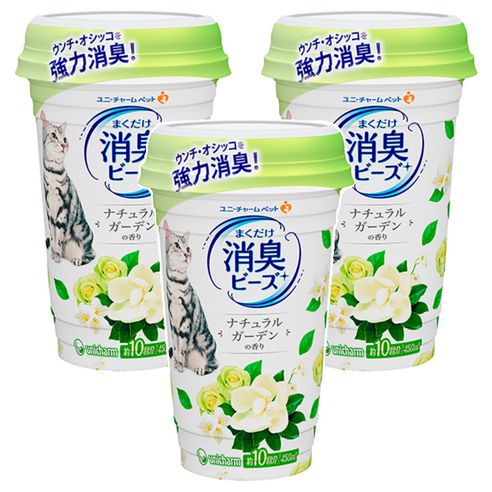 유니참 고양이 뿌려쓰는 비즈 탈취제 네추럴 그린향, 450ml, 3개