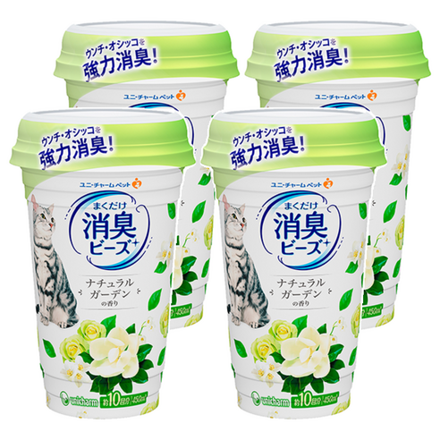 유니참 고양이 뿌려쓰는 비즈 탈취제 네추럴 그린향, 450ml, 4개