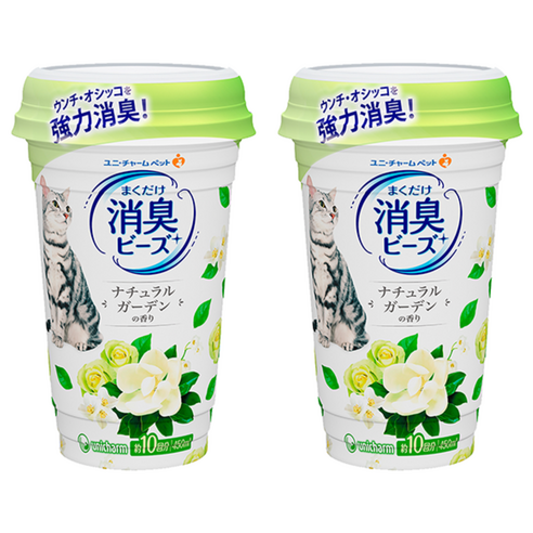 유니참 고양이 뿌려쓰는 비즈 탈취제 네추럴 그린향, 450ml, 2개
