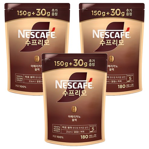 네스카페수프리모 아메리카노 블랙 원두커피믹스 파우치, 180g, 1개입, 3개