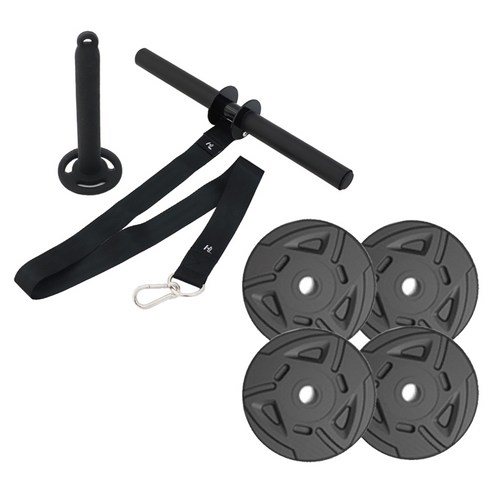 헬스럽 벨트타입 리스트 롤러 전완근 운동기구 추감기 + 원판 2kg x 4p 세트, 블랙 + 실버, 1세트