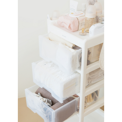 리뗀클로르 4단 아기트롤리 기저귀 보관함 후기 분석 - 수납 예시