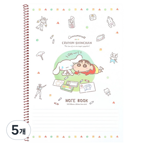 산리오 시나모롤 짱구는 못말려 원링노트 같이놀자, 혼합색상, 5개