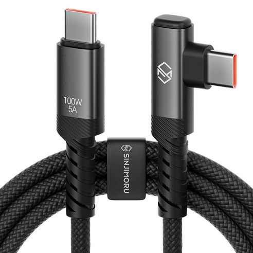신지모루 C타입-C타입 L자형 앵글 우븐 패브릭 100W PD 초고속 충전 케이블, 블랙, 1개, 0.5m