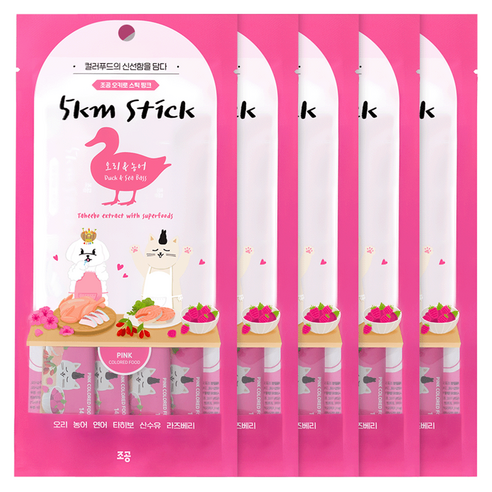 조공 반려동물 오키로스틱 핑크 짜먹는 간식, 혼합맛(오리/농어/연어), 56g, 5개