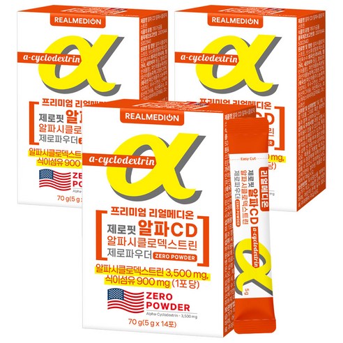 리얼메디온 제로핏 알파 CD 알파시클로덱스트린 제로파우더 난소화성말토덱스트린 14p, 3개, 70g