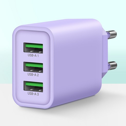 홈플래닛 18W 3포트 USB 멀티 충전기 어댑터, 퍼플, 1개
