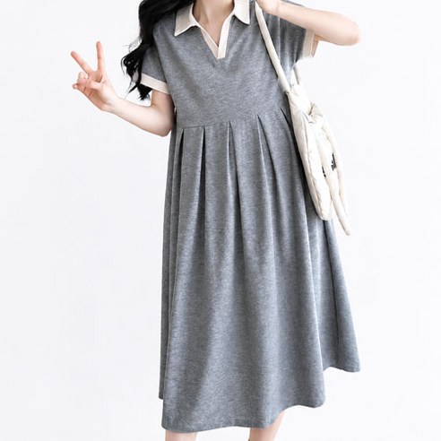 아이캔심플 데일리 배색카라 임산부 원피스