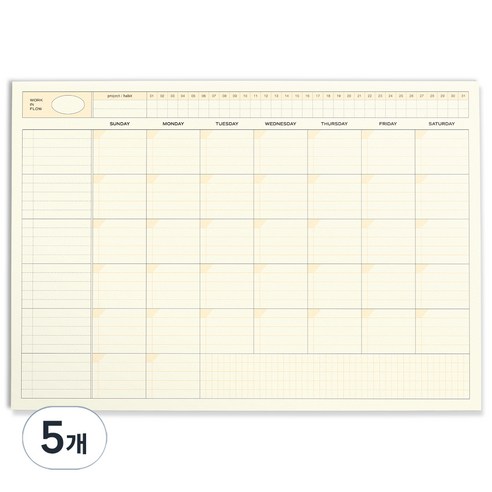아이코닉 플로우 A4 먼슬리 플래너 패드 데스크 월간 스케줄러, 01 CREAM YELLOW, 5개