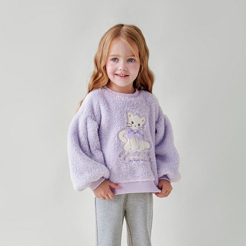 마리앤모리 아동용 러브아플리케 기모 티셔츠 130, 130, 색상, 퍼플 섬네일