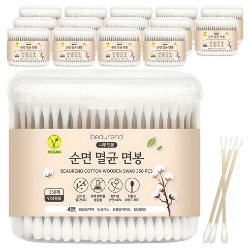 뷰렌드 비건 멸균 나무 면봉, 350개입, 45개