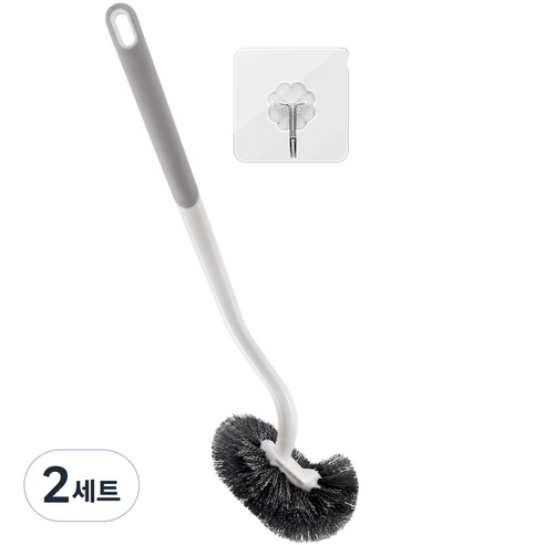 코멧 심플한 변기청소솔 + 후크홀더 세트, 그레이, 2세트