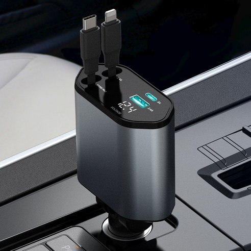 모잇 차량용 릴타입 동시 4구 충전 고속 충전기 (애플+C타입) 후기 분석 - 차량 내부 장착샷 2