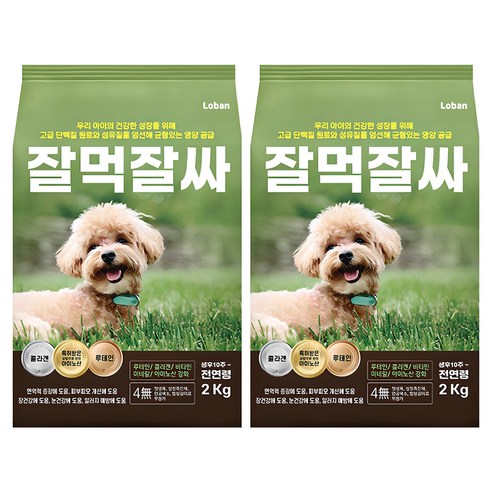 잘먹잘싸 전연령 강아지 건식사료, 연어, 2kg, 2개