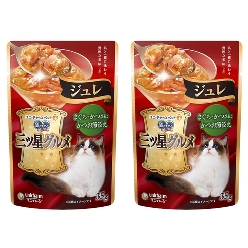 유니참긴노스푼 고양이 미쓰보시 구루메 쥬레 습식 파우치, 혼합맛(참치/가다랑어포), 35g, 2개